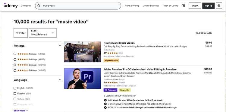 udemy online music video courses