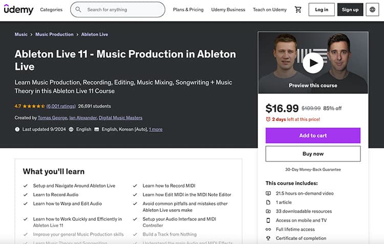 best online music production courses udemy